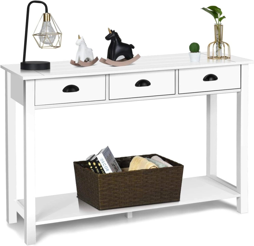 - Tavolo consolle con 3 cassetti, tavolino da salotto con mensola, rettangolare, per soggiorno, ufficio, camera da letto, corridoio, uso multifunzionale, per ingresso (bianco)