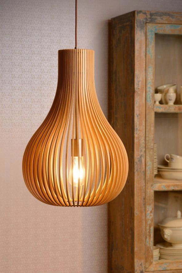 Lampada a sospensione Lucide BODO legno chiaro Ø38 E27