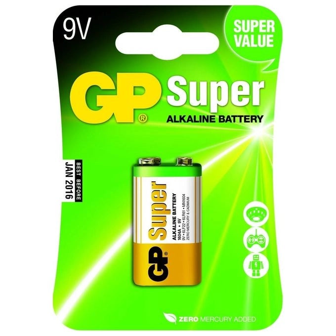 GP Batteries 1604A-U1 Super Alkaline Pila 9V 6LF22 PP3 Prismatica Alcalina 1 pezzo