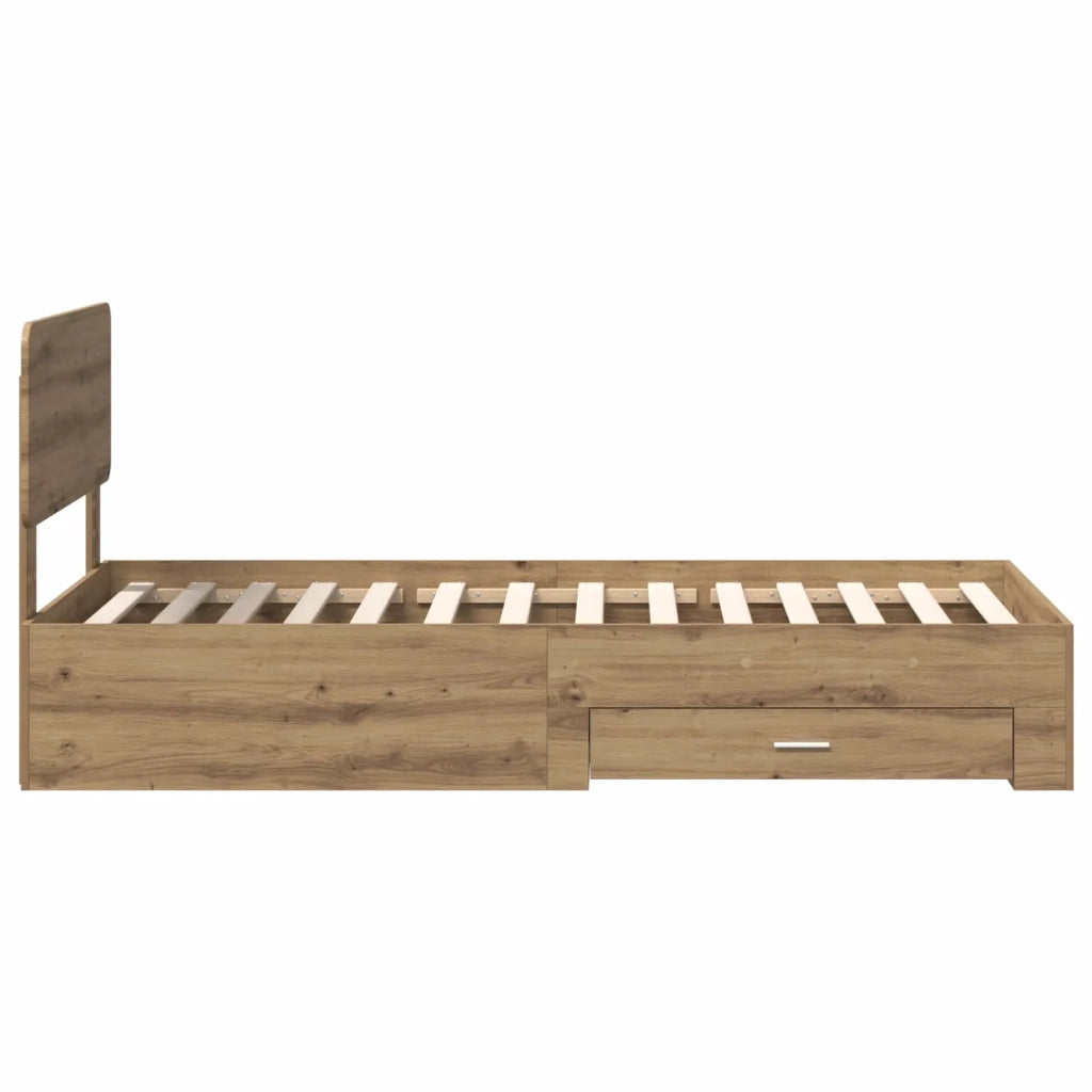 Letto singolo | Letto per adulti | Struttura del letto con testiera Rovere artigianale 90 x 190 cm