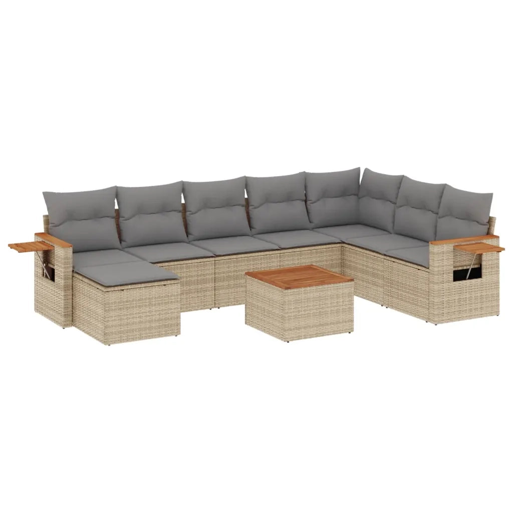 Set Divano da Giardino 9 pz con Cuscini Beige in Polyrattan