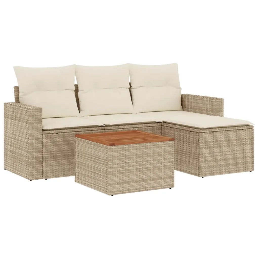 Set Divano da Giardino 5 pz con Cuscini Beige in Polyrattan 3224091