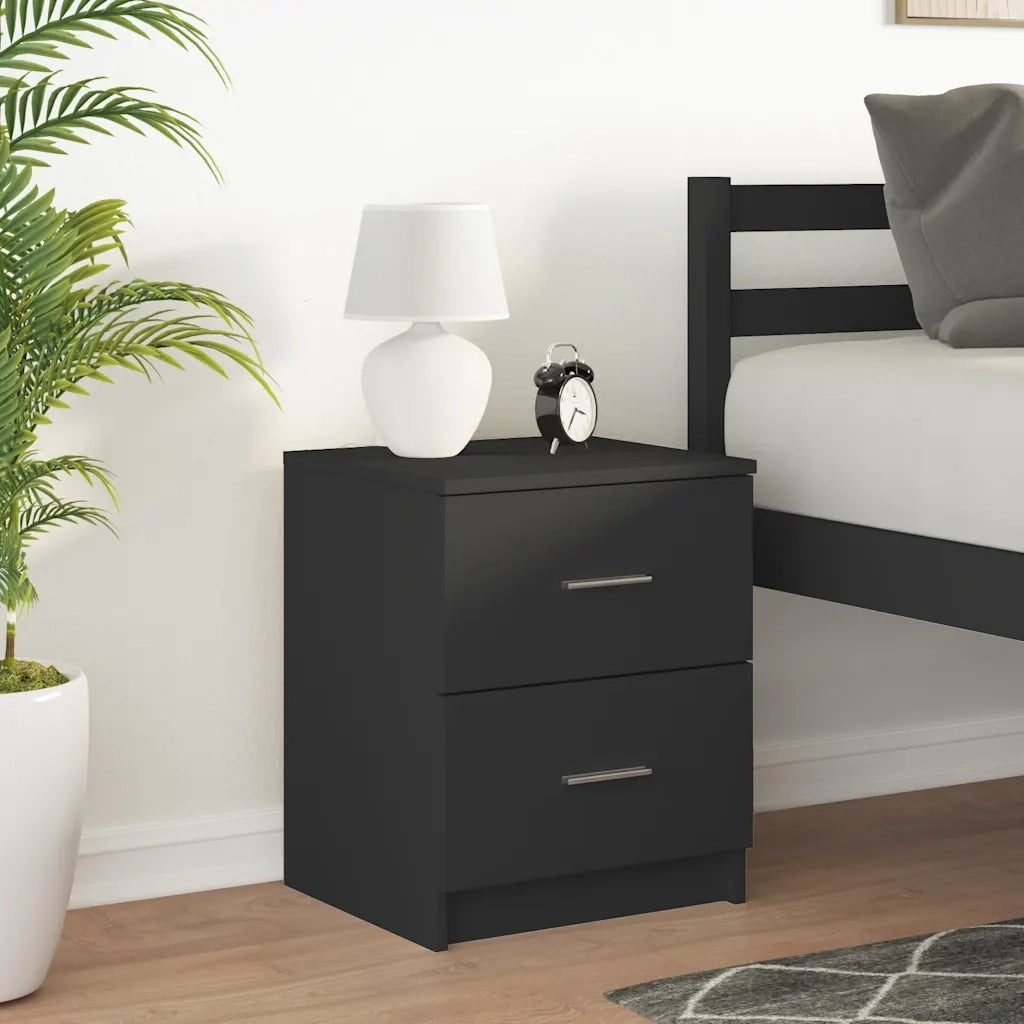 Comodino | Armadio da Notte | Mobiletto da notte con 2 Cassetti Nero 40x36x50 cm