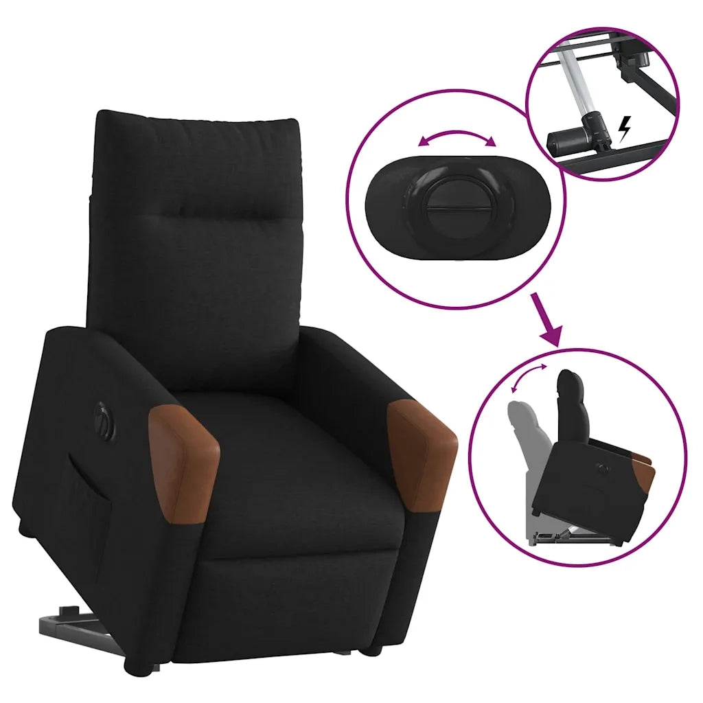 Poltrona Alzapersona Reclinabile Elettrica Nera in Tessuto 3324024