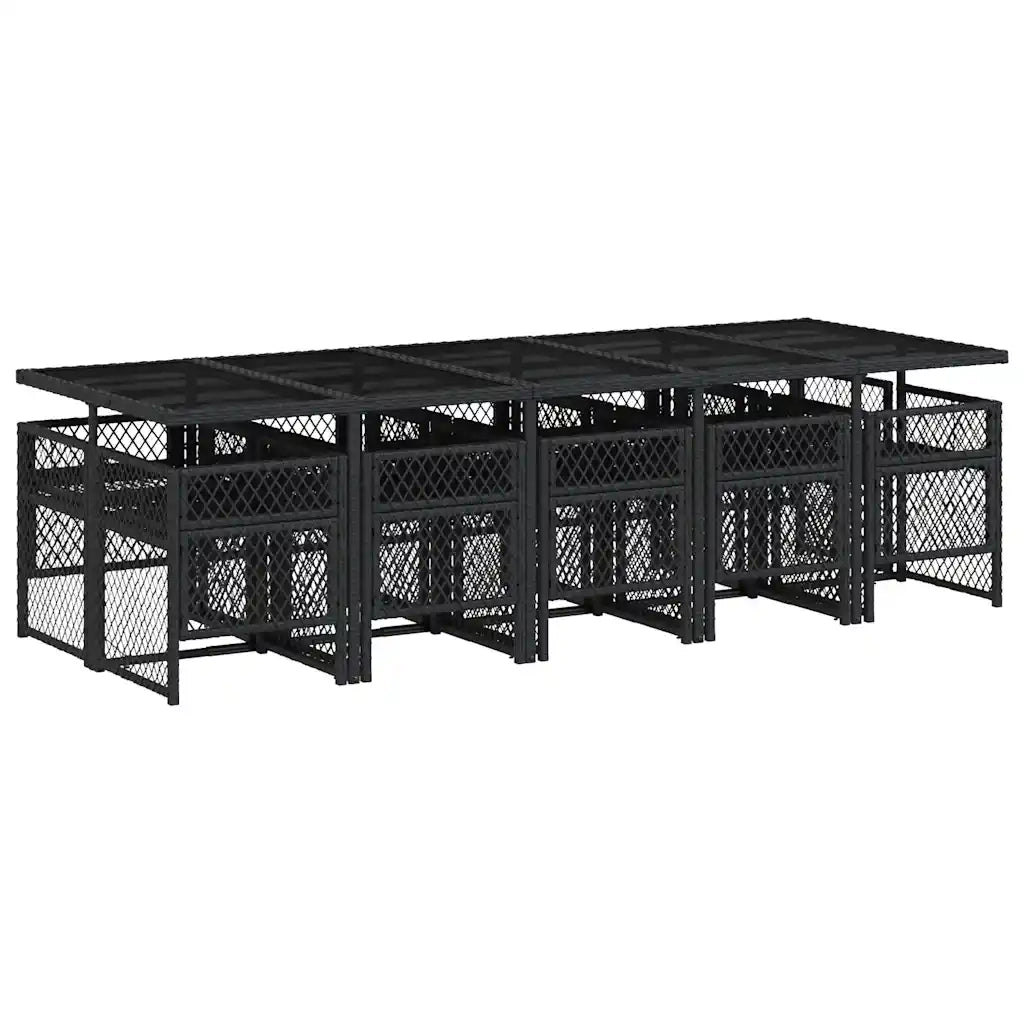 Set da Pranzo da Giardino 11 pz con Cuscini in Polyrattan Nero
