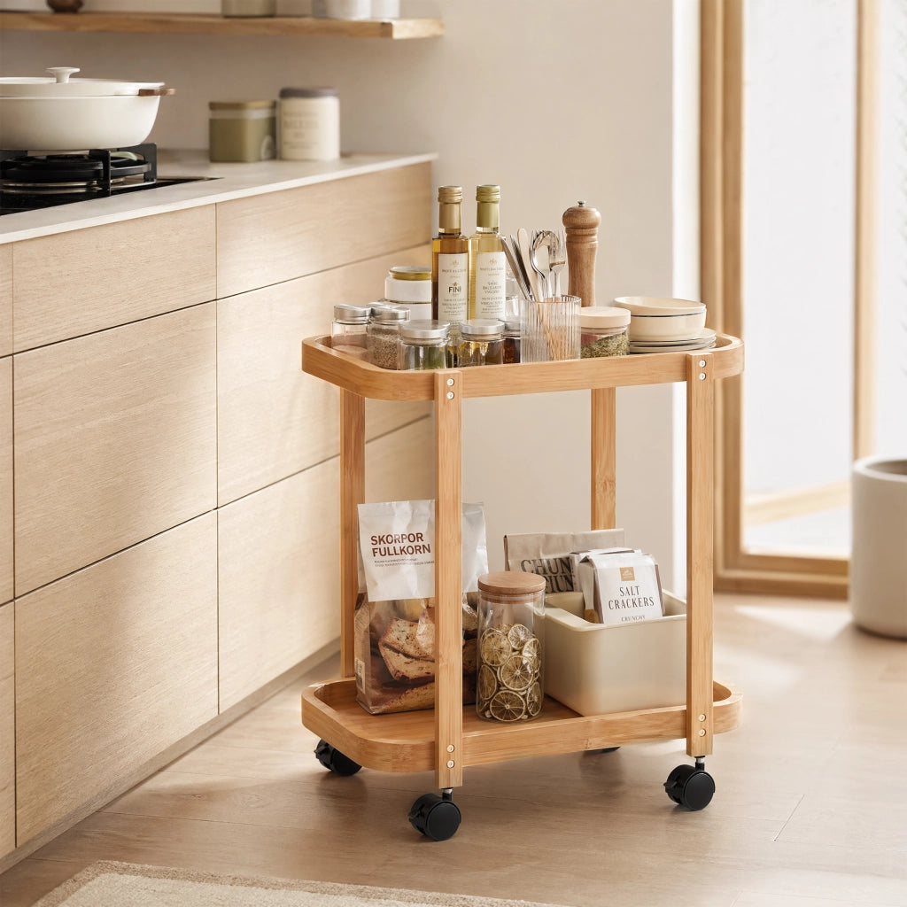 Carrello Cucina con Ruote ¨C Xylo ¨C Bamb¨´ 2 Ripiani 54x36,5x60cm Naturale