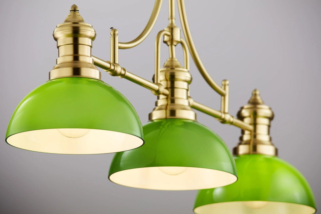 Lampada a sospensione industriale ottone verde 3xE27 Jupiter