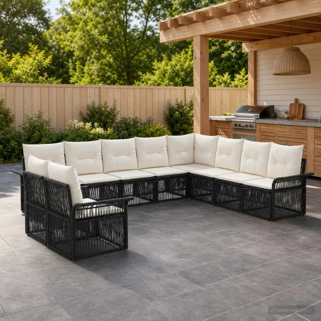 Set Divano da Giardino 10 pz Nero polyrattan 3434875