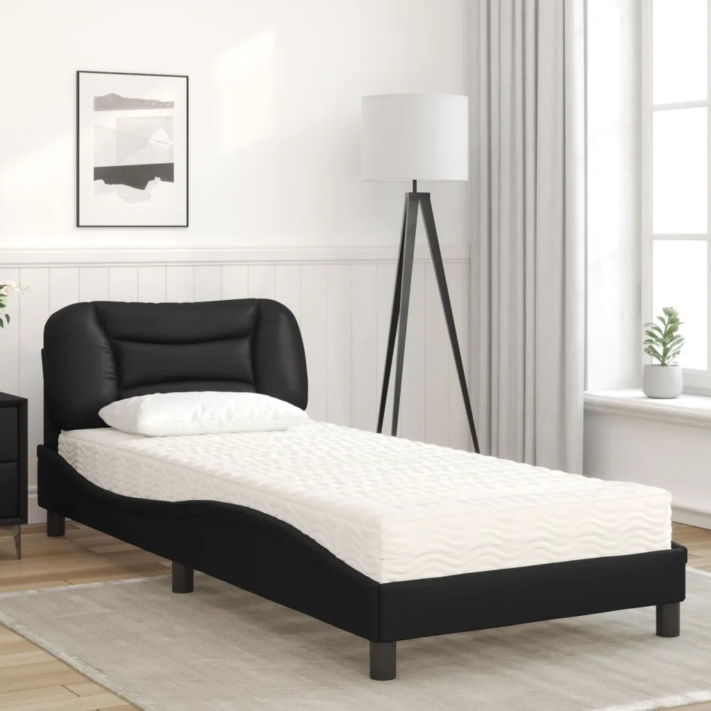 Letto con Materasso Hvar Nero 90x190 cm in Similpelle