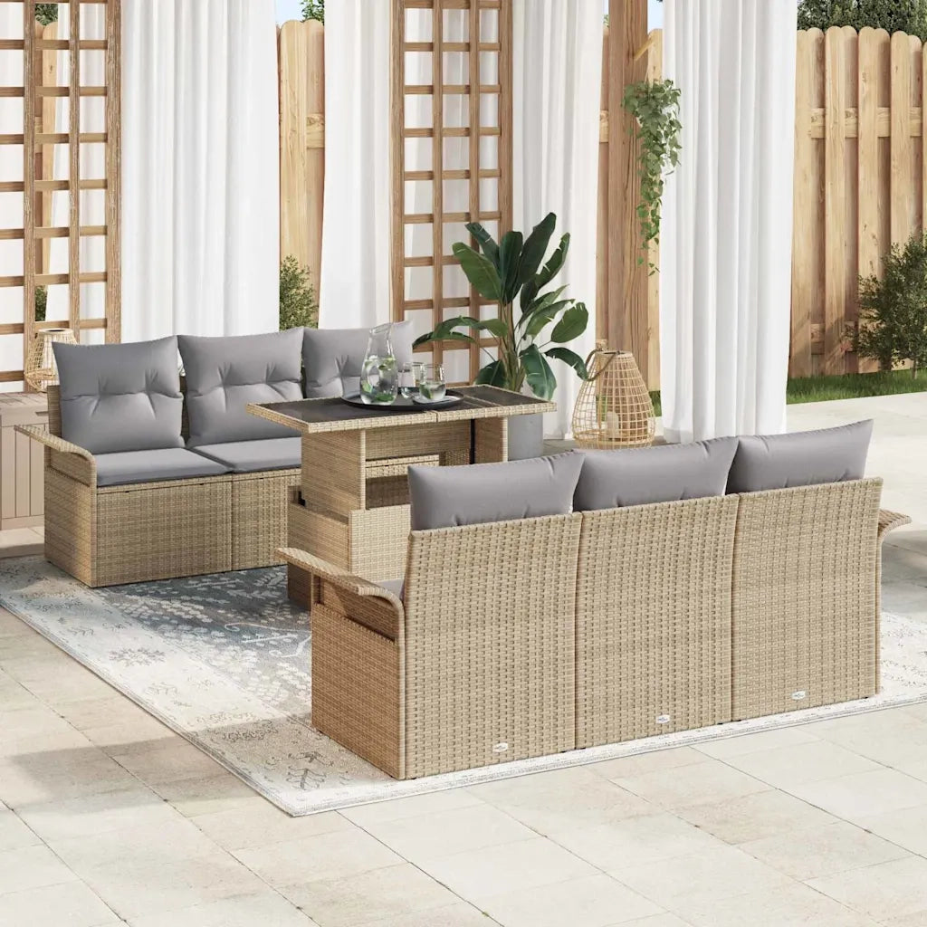 Set Divano da Giardino con cuscino 7 pcs Beige polyrattan 3348206