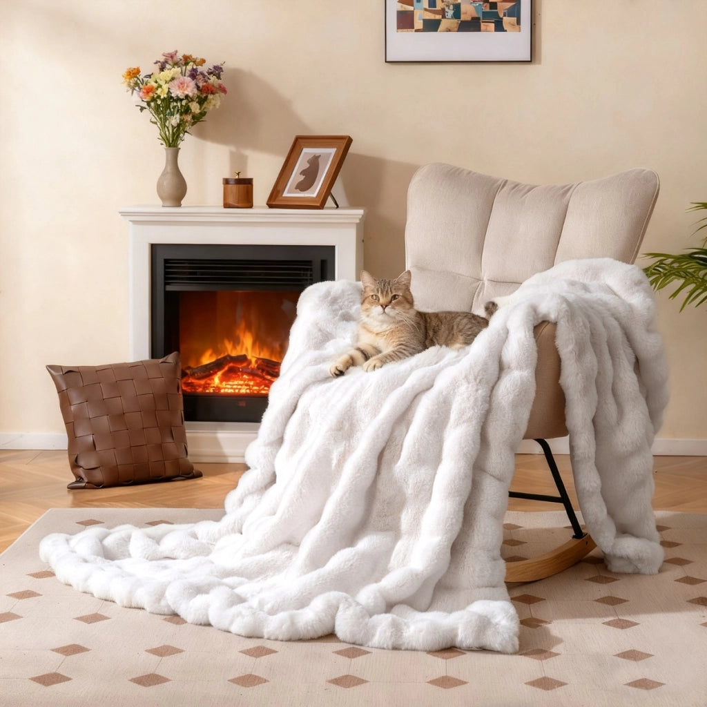 Coperta in pelliccia ecologica di lusso plaid soffice in pelliccia di coniglio poltrona, Coperta morbido spesso caldo 153 x 203 cm-Coperta