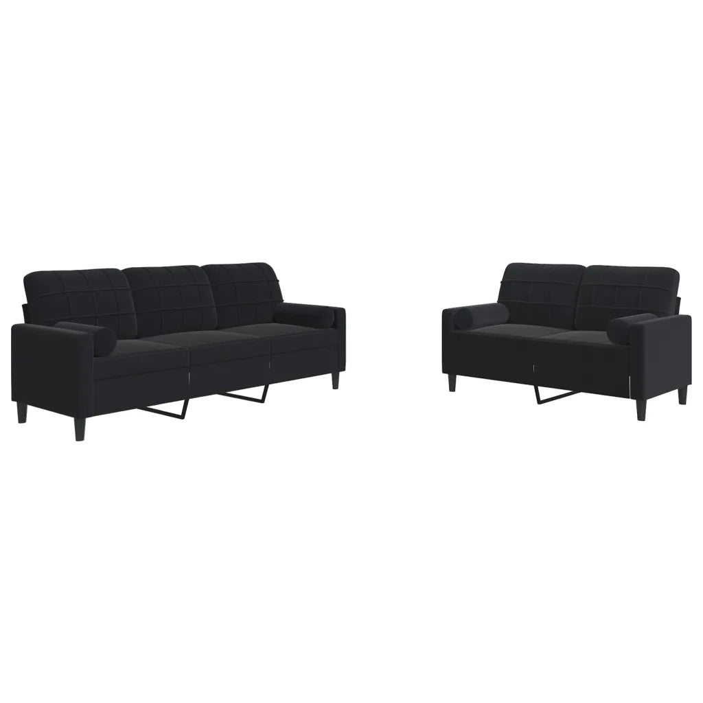 Set di Divani 2 pz con Cuscini e Rinforzi Nero in Velluto 3278416