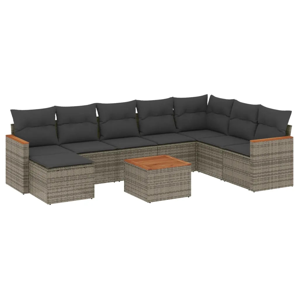 Set Divano da Giardino 9 pz con Cuscini Grigio in Polyrattan 3258658