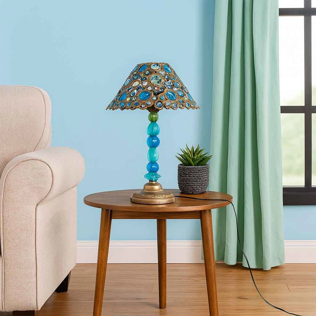 Lampada in metallo blu con vetro acrilico colorato 30x47.5h cm