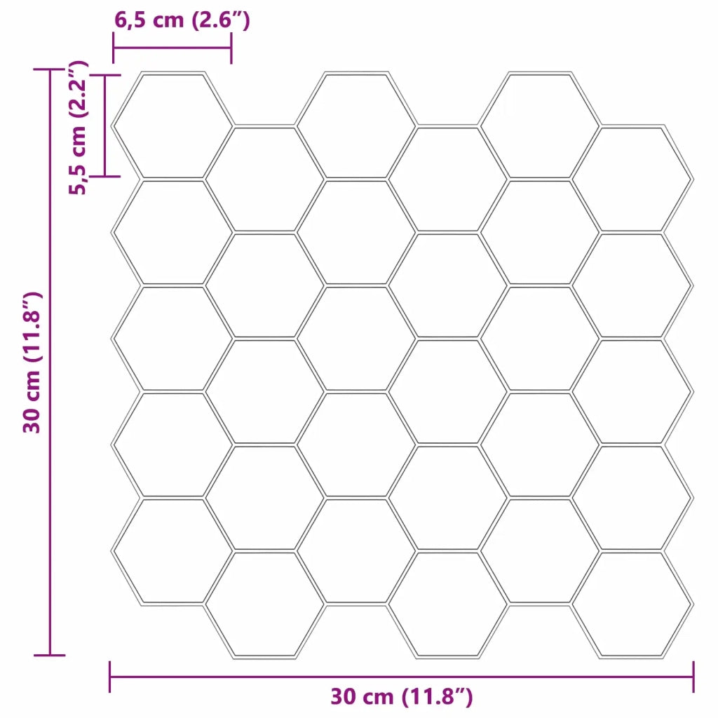 Piastrella Esagonale 10 pz Bianco 30 x 30 cm Poliuretano e PET CFW7213581