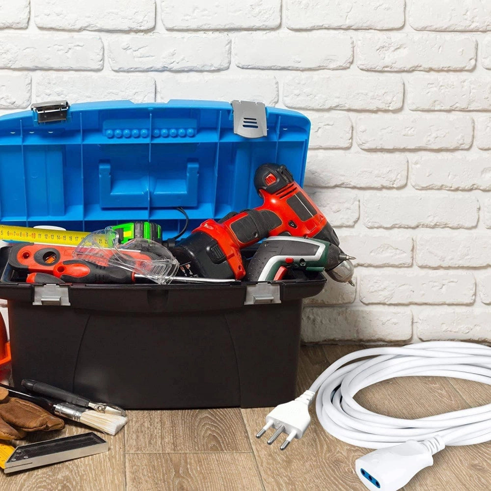 Trade Shop - Cavo Prolunga Elettrica Da 7 Metri Con Spina Da 16a Presa Bipasso 10a 16a Bianco -