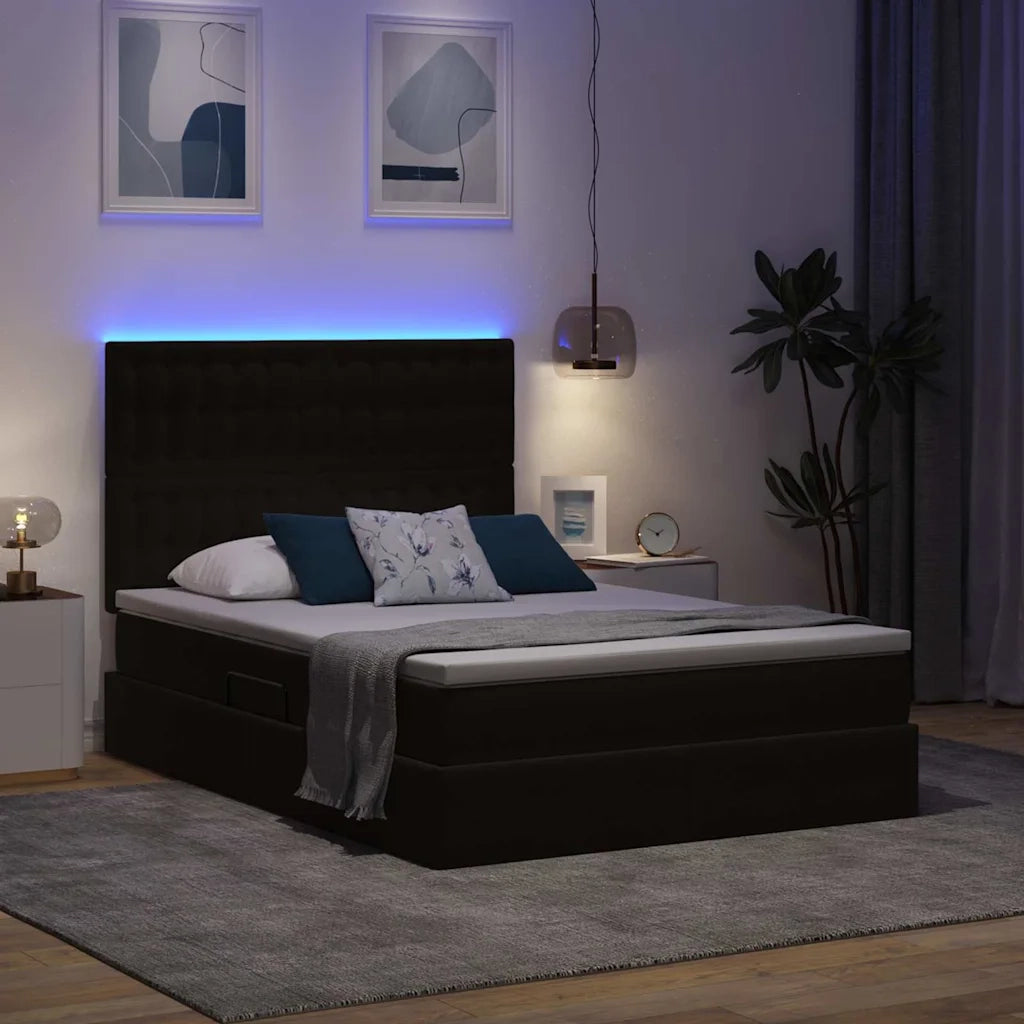 Letto con contenitore e LED con led Nero 140 x 200 cm Velluto