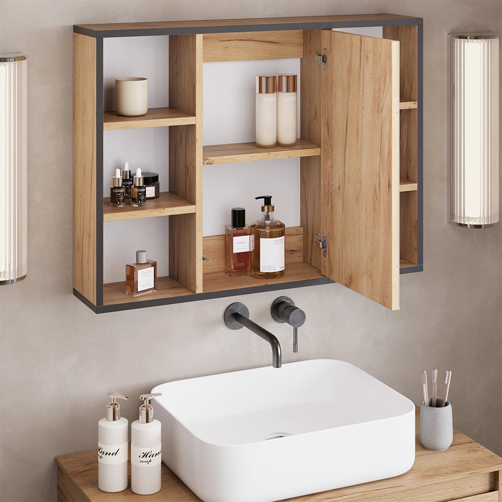 Vicco Specchio contenitore bagno Quercia dorata 80 x 59.2 cm Con ripiani e porta a specchio
