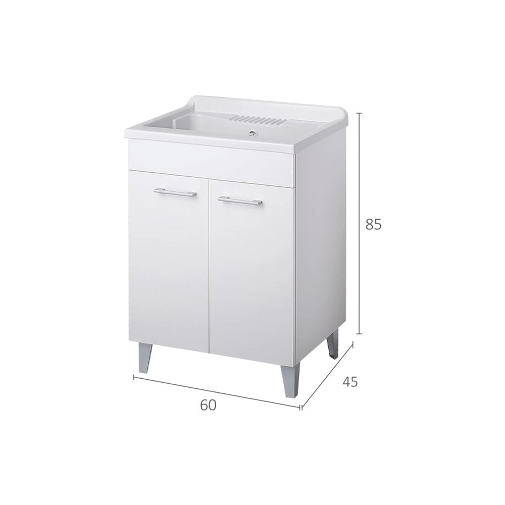 Mobile lavatoio per interni 60x45 cm bianco -vasca e asse in PP, sifone e troppopieno | Pratika
