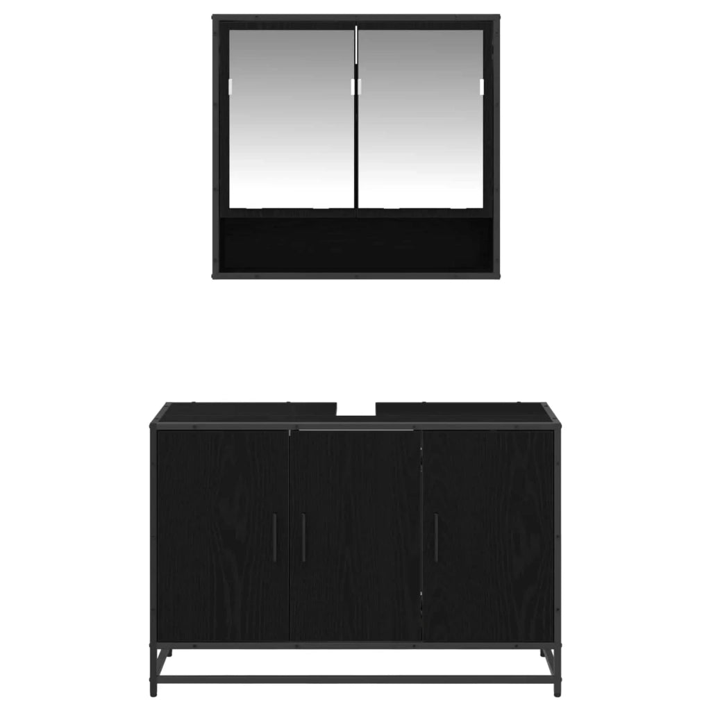 Set di mobili per il bagno 2 pcs Rovere Nero Legno multistrato