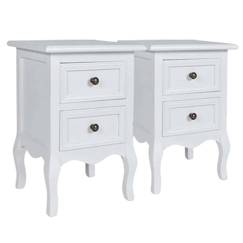 Comodini 2 pz con 2 Cassetti-Set di 2 Tavolino da notte in MDF Bianchi
