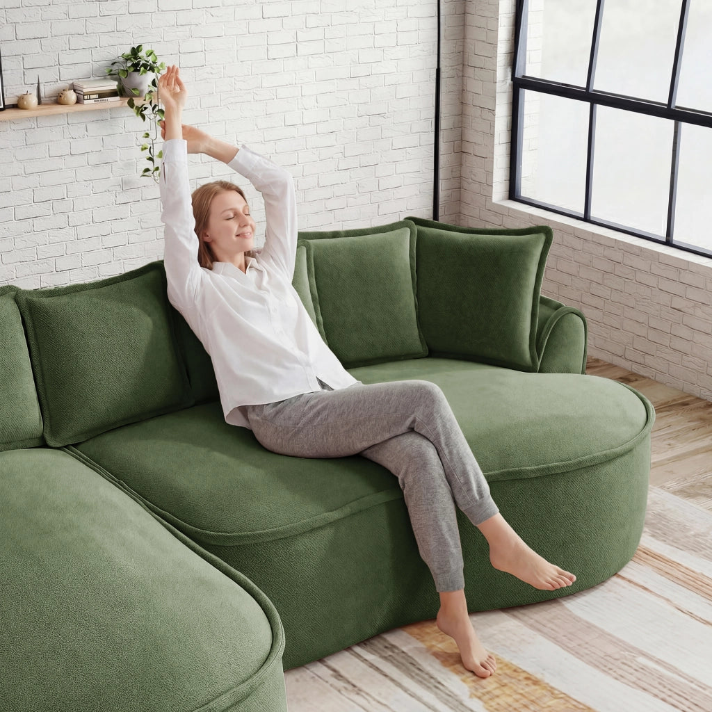 Divano 4 Posti in Tessuto Chenille con Cuscini ¨C MINIMAL ¨C Verde