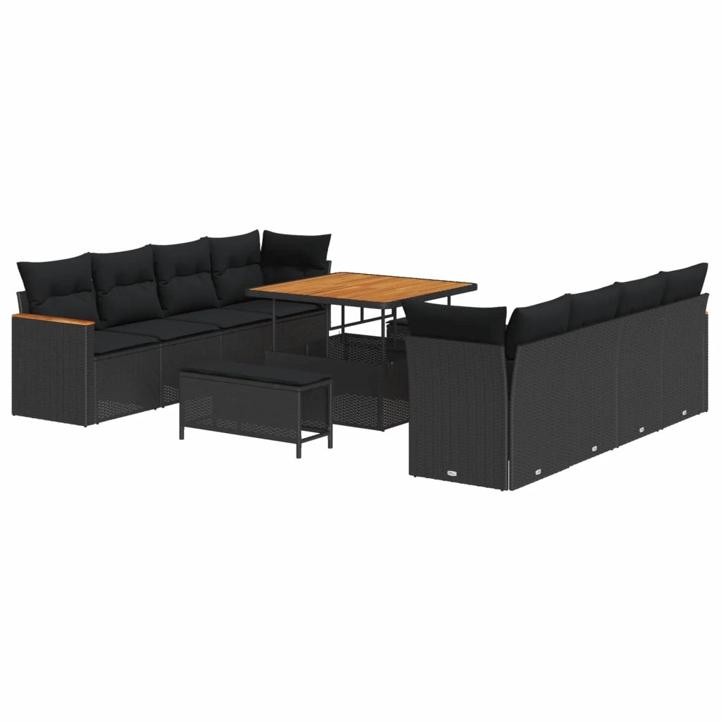 Set Divano da Giardino 11 pcs Nero polyrattan