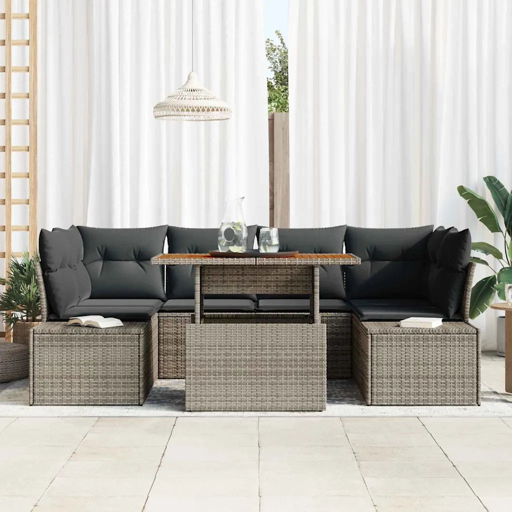 Set da Pranzo per Giardino con cuscino 7 pcs Grigio e Marrone 3349915
