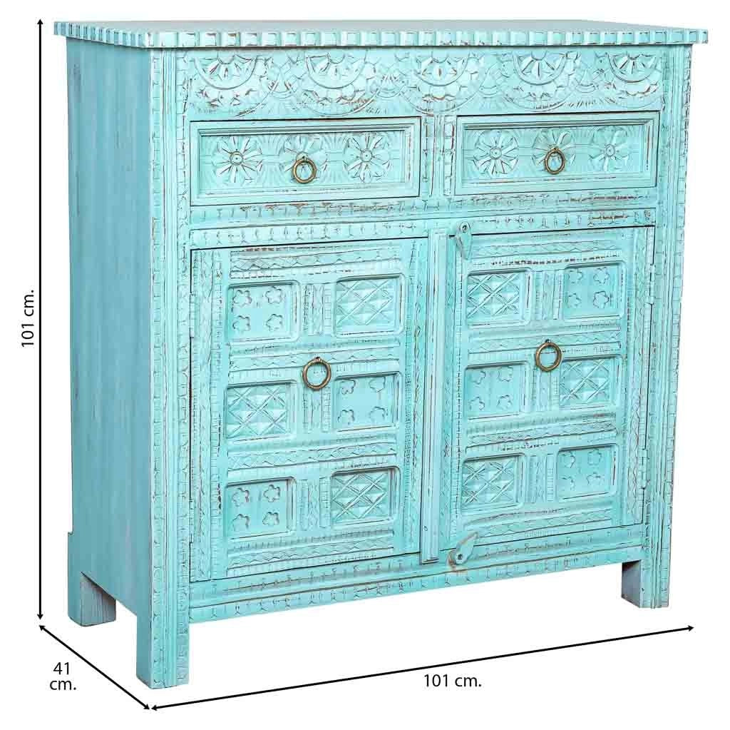 Credenza in legno invecchiato blu 101x41x101h cm