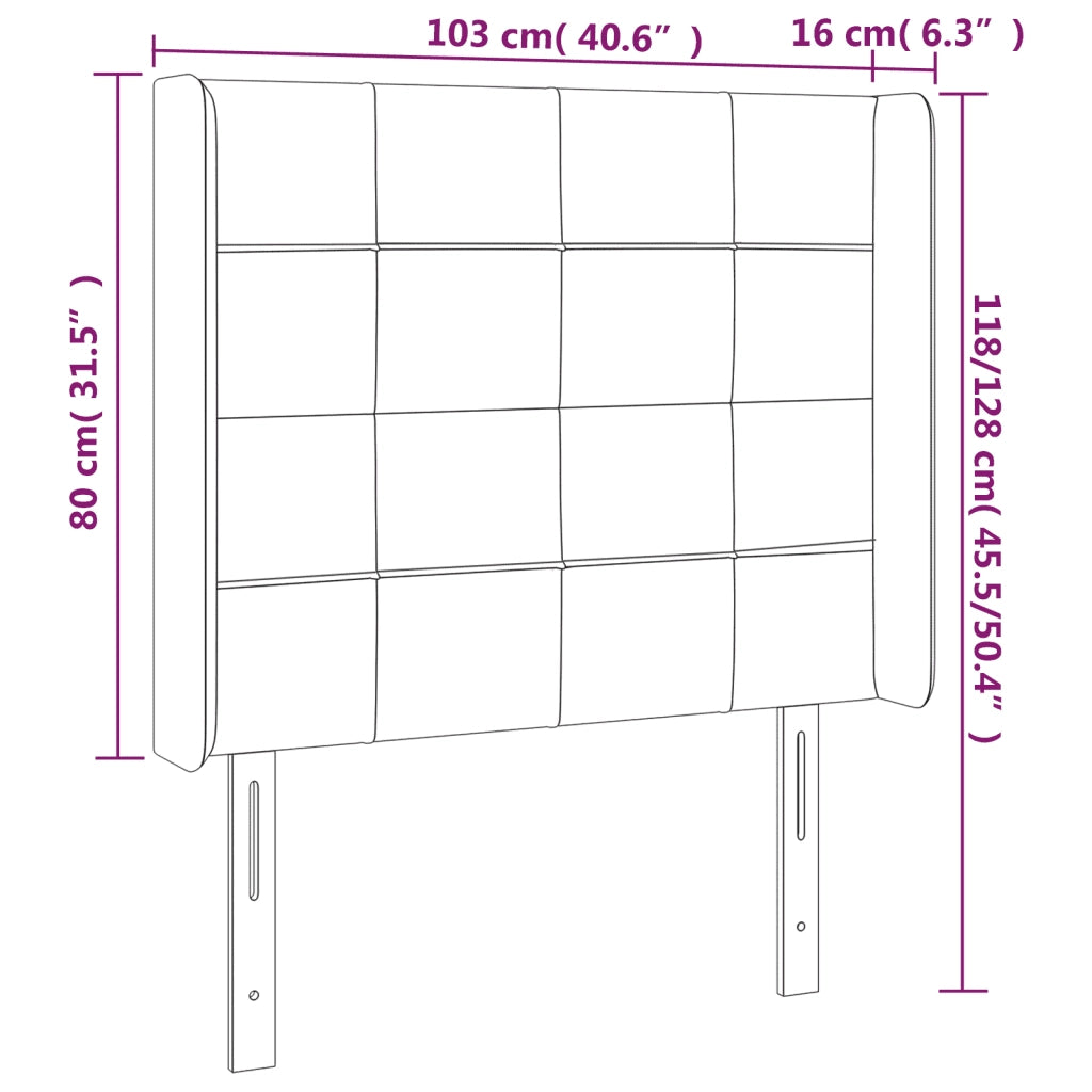 Testiera a LED Nera 103x16x118/128 cm in Velluto 3124092
