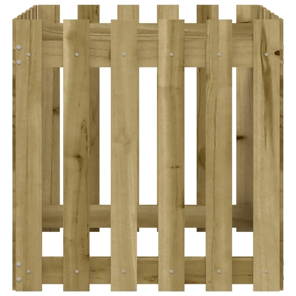 Fioriera Giardino a Recinzione-Vaso con Ringhiera-Contenitore per Piante 60x60x60 cm in Pino Impregnato