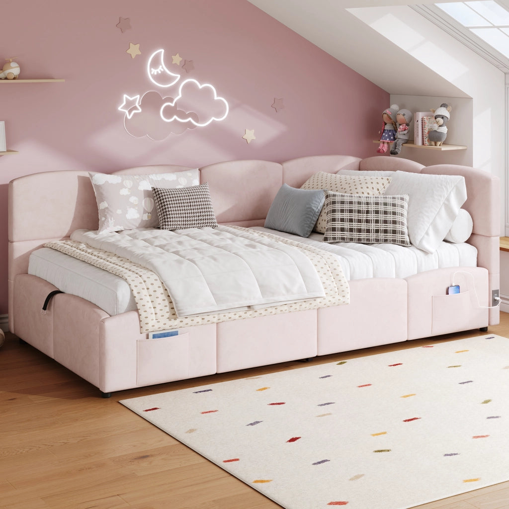 LETTO Contenitore 90x200 cm in Velluto Rosa