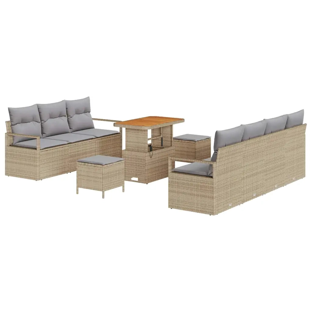 Set Divano da Giardino con cuscino 10 pcs Beige polyrattan 3362492