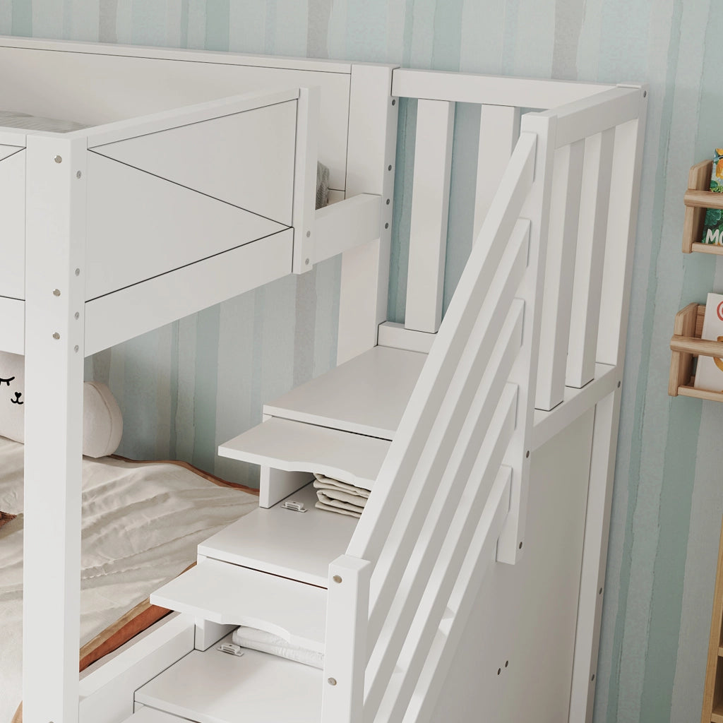 LETTO a castello 90x200 cm con scala contenitore bianco in legno e MDF