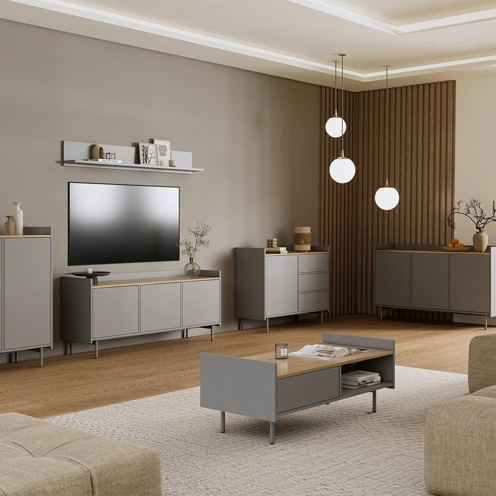 Vicco Credenza Grigio/quercia 80 x 103 cm con 6 scomparti