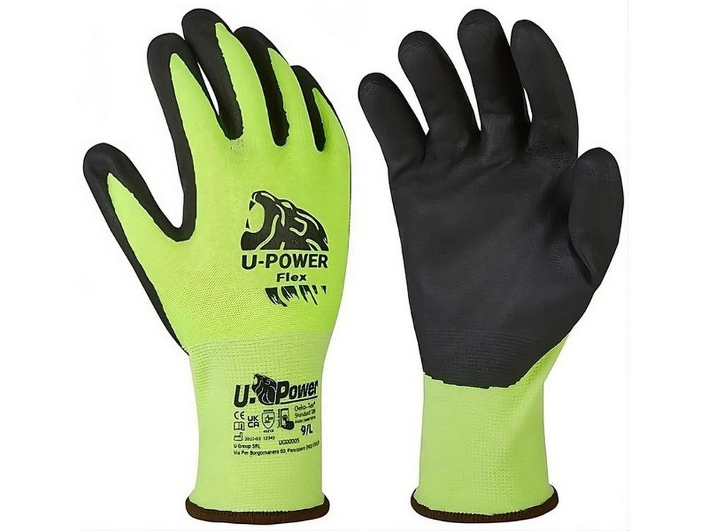 12paia guanti da lavoro flex in nylon/nitrile col. verde fluo/nero tg. 10 cod:ferx.vit54874