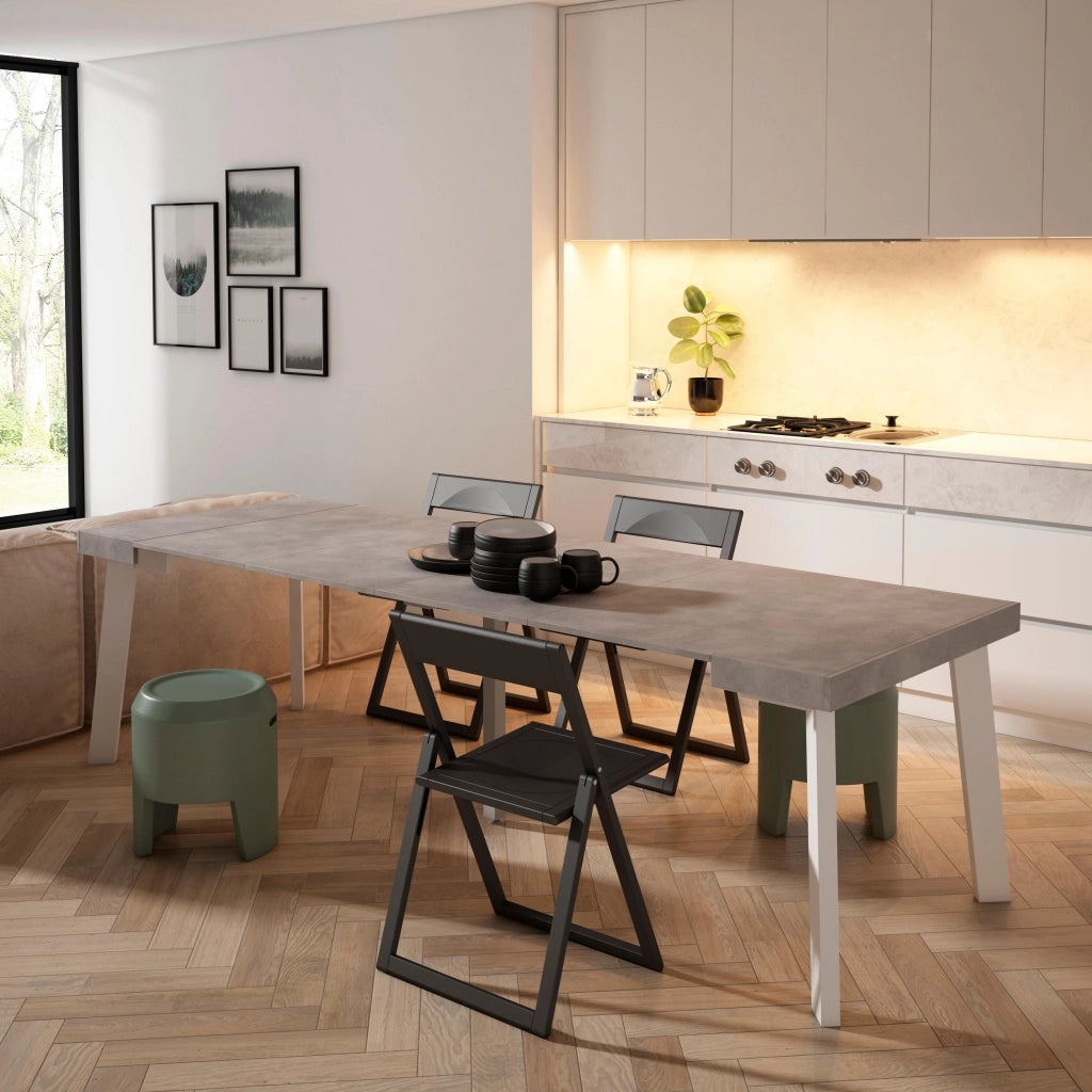 Consolle allungabile, 262x90x73cm, Per 12 persone, Gambe in legno, grigio cemento RF3113