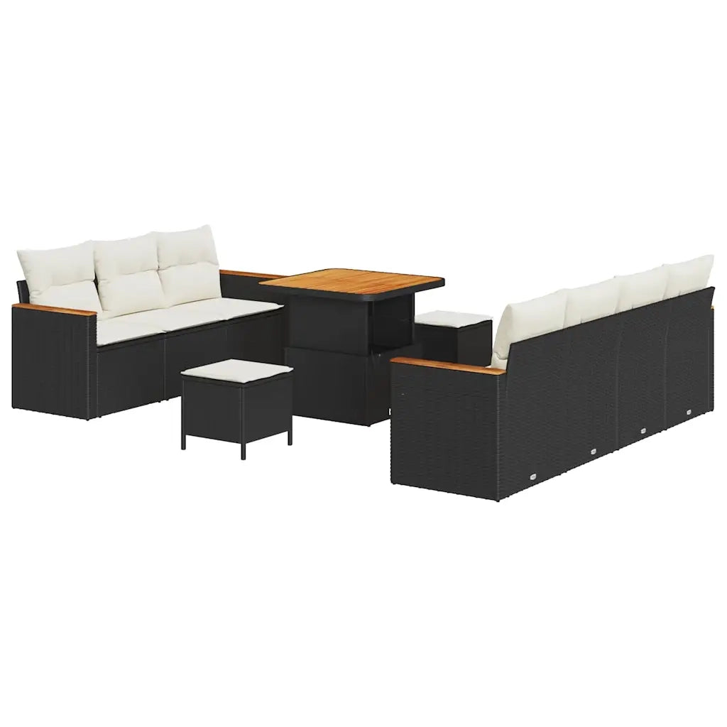 Set Divano da Giardino 10 pcs Nero polyrattan