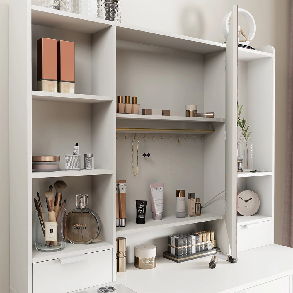 Vicco Tavolo da toilette Bianco 105 cm con specchio a LED