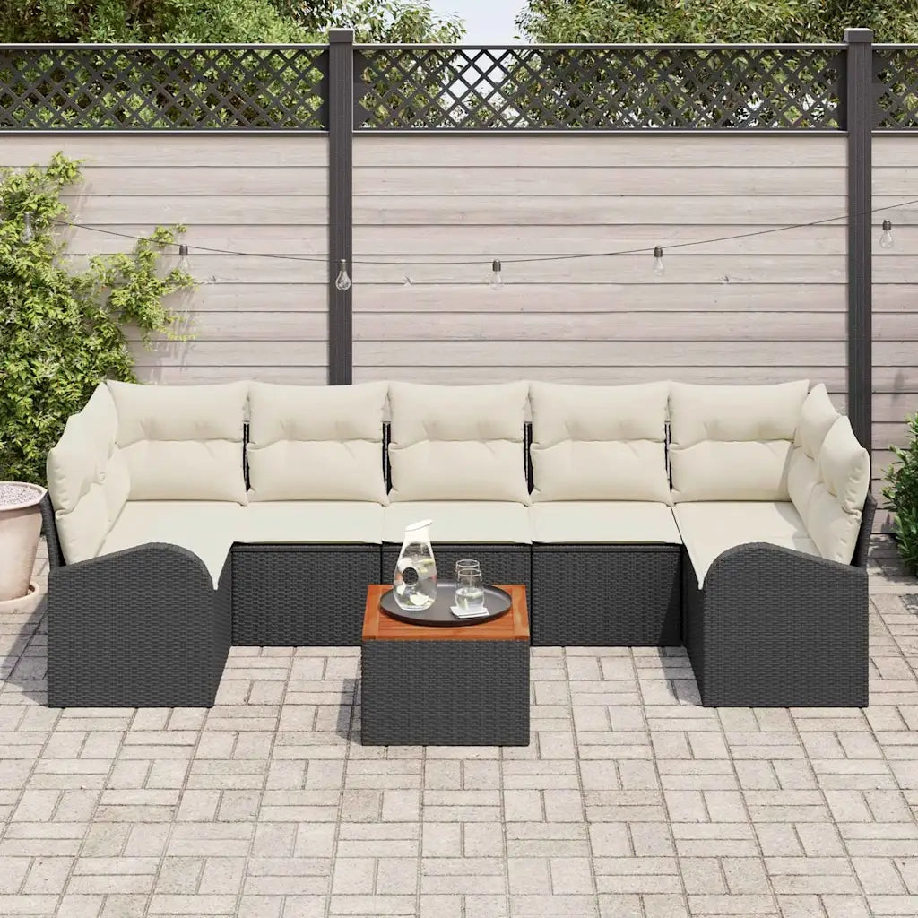 Set Divano da Giardino 8 pcs Nero e Crema polyrattan