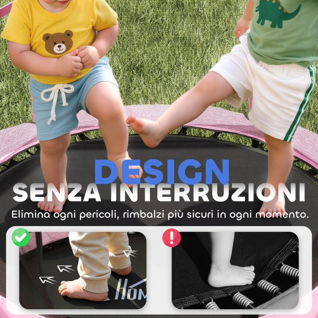 Tappeto Elastico per Bambini con Rete di Sicurezza ¨C Minimal ¨C Rosa, ?140x190 cm
