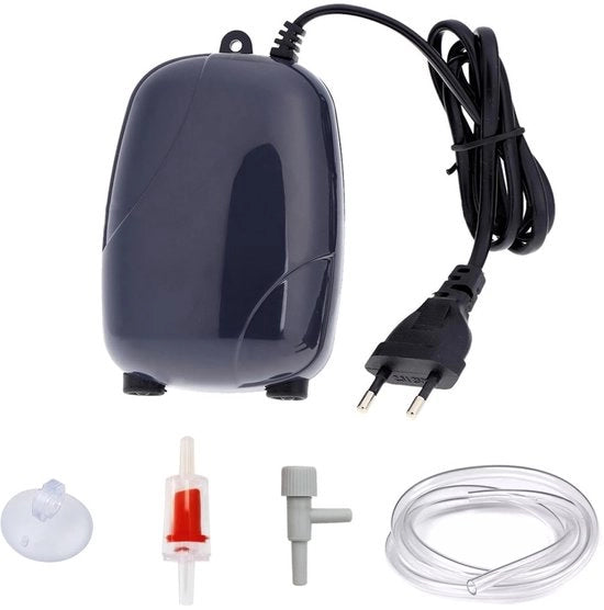 Aeratore acquario silenzioso 3W - 1,6 l/min flusso d'aria - 2 x tubo 1,2 metro - 2 x valvola pneumatica - materiale ABS di alta qualità