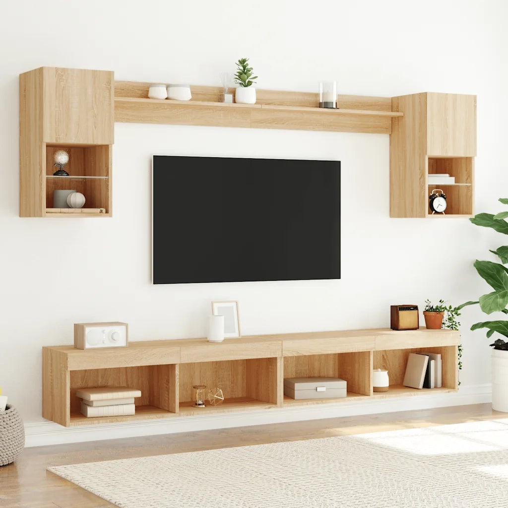 Mobili TV a Muro con LED 6pz Rovere Sonoma Legno Multistrato 3216688