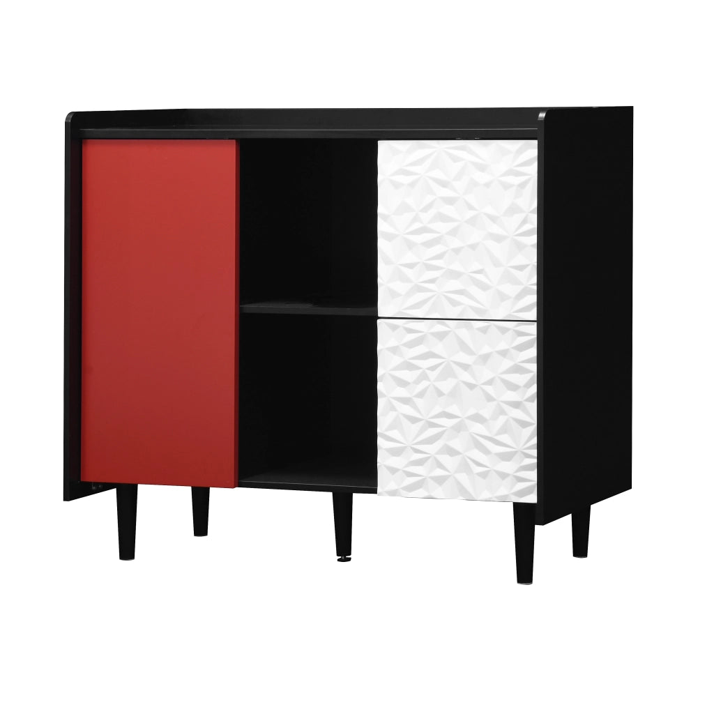 Buffet con ante rosse - Zephmum- 2 cassetti e 2 ripiani aperti