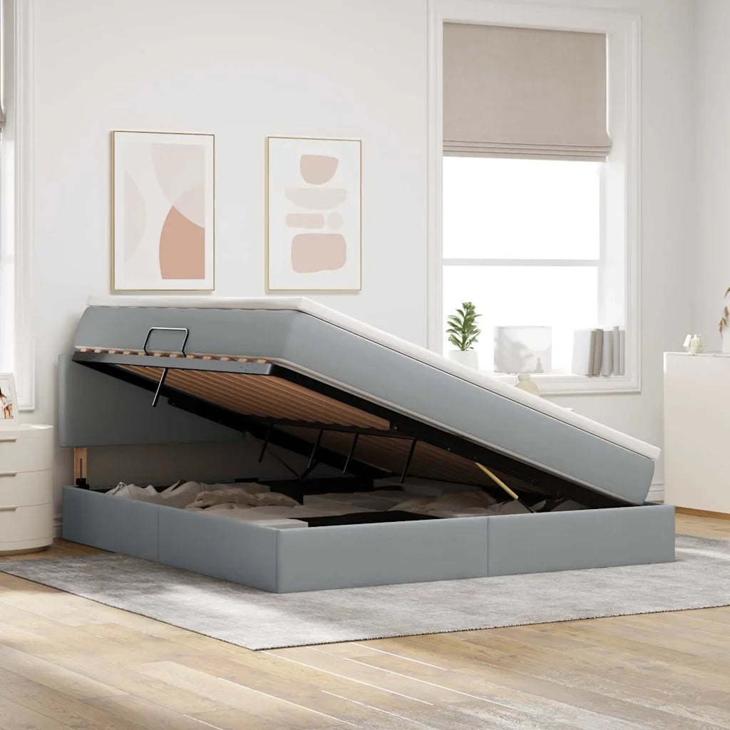 Letto con contenitore e LED Grigio chiaro 160 x 200 cm Tessuto 3371091