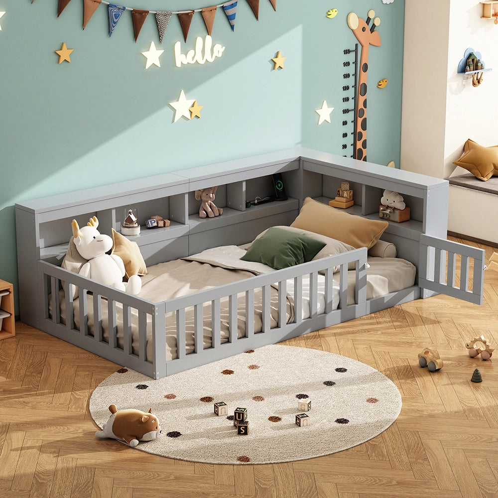 Daybed - Xylo - 90x200 cm USB balaustra grigio