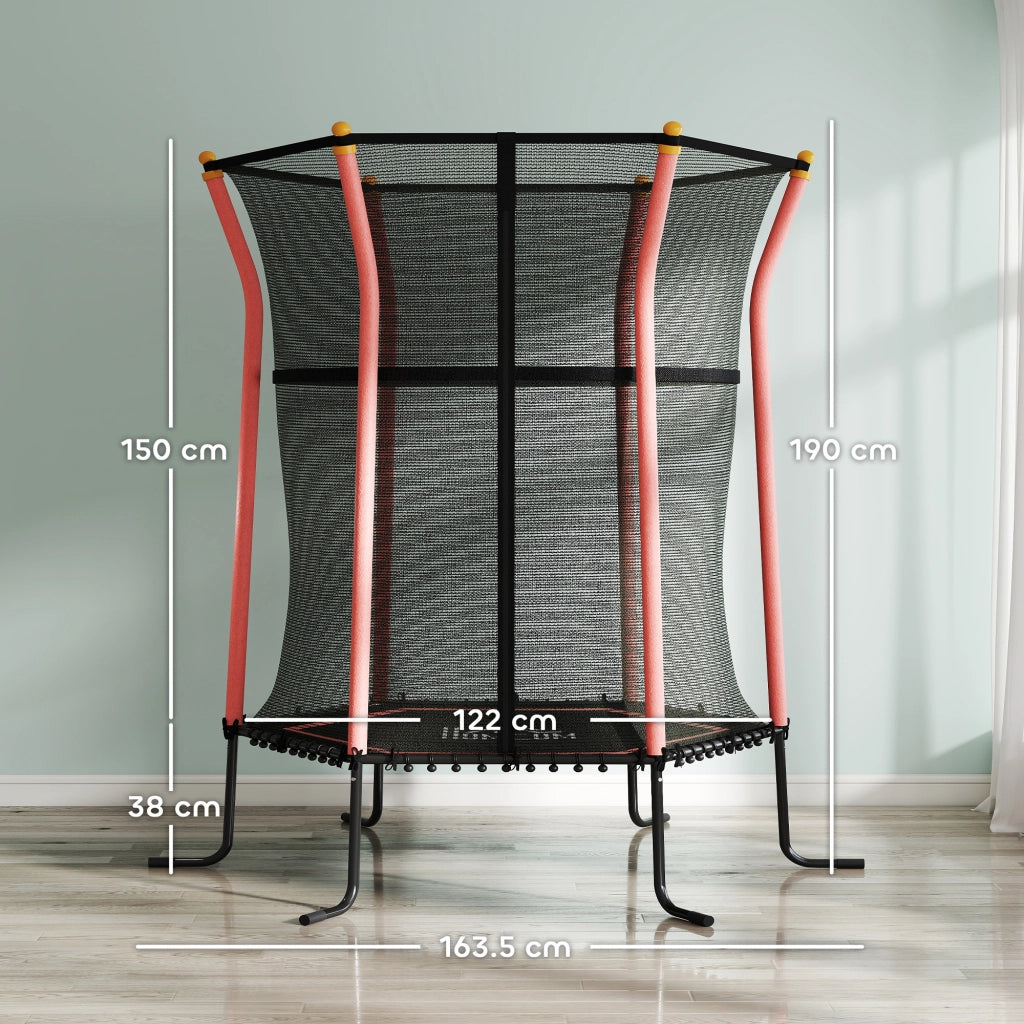 Tappeto Elastico per Bambini con Ingresso a Cerniera e Pali Imbottiti, ?163.5x190 cm, Rosso