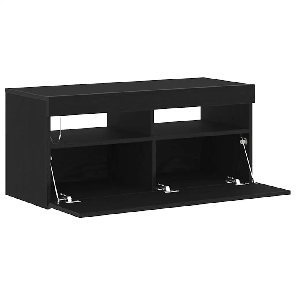 Mobile TV con LED Rovere Nero 90 x 35 x 40 cm Legno multistrato 862554