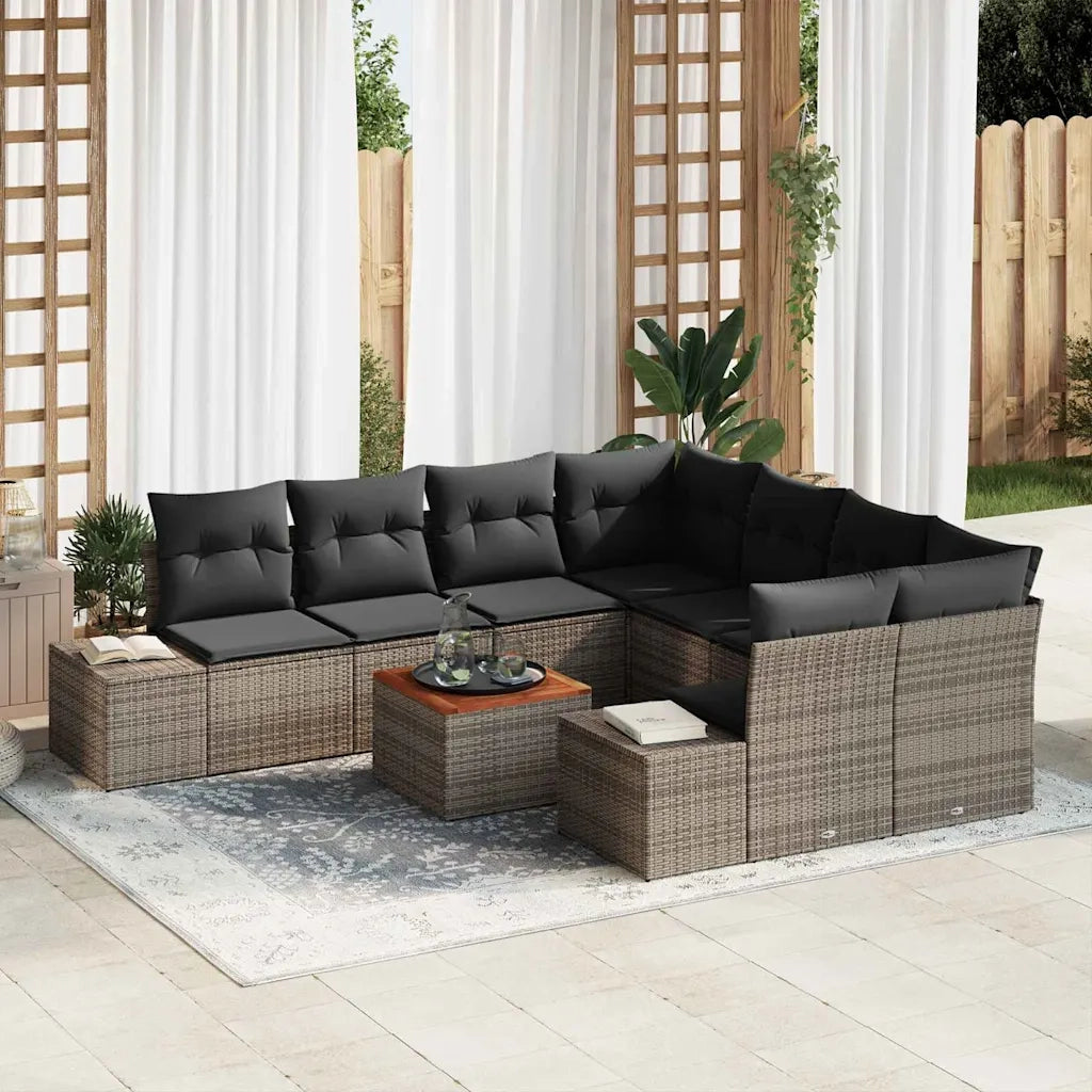 Set Divano da Giardino con cuscino 9 pcs Grigio polyrattan 3347937