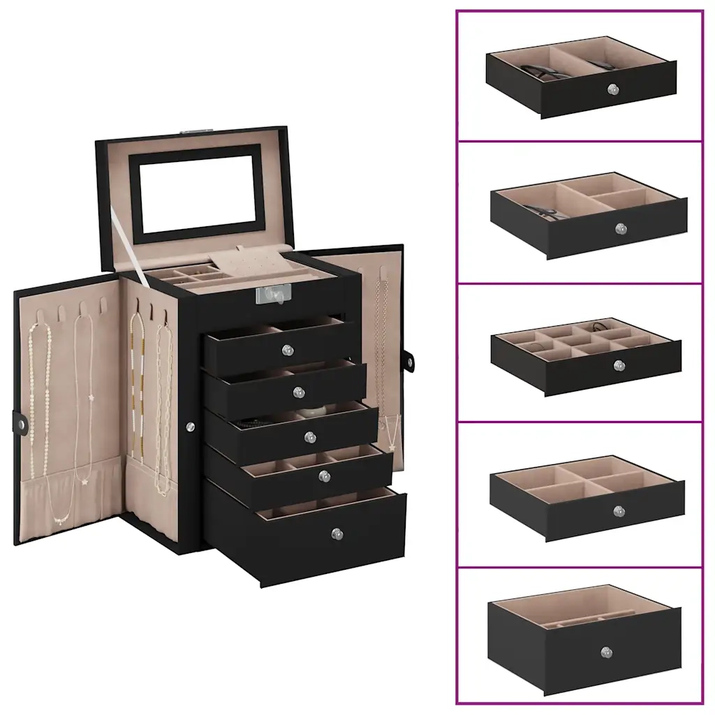 Portagioie a 6 Strati con Specchio Chiudibile a Specchio Nero 4103565